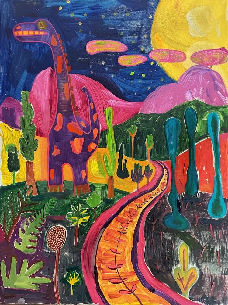 Colourful Dinosaur Painting Landscape 1