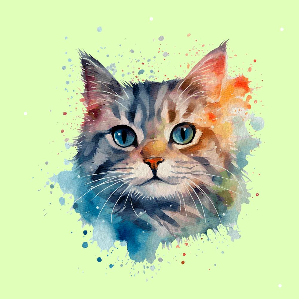 Watercolor Cat Painting Animal Wall Art