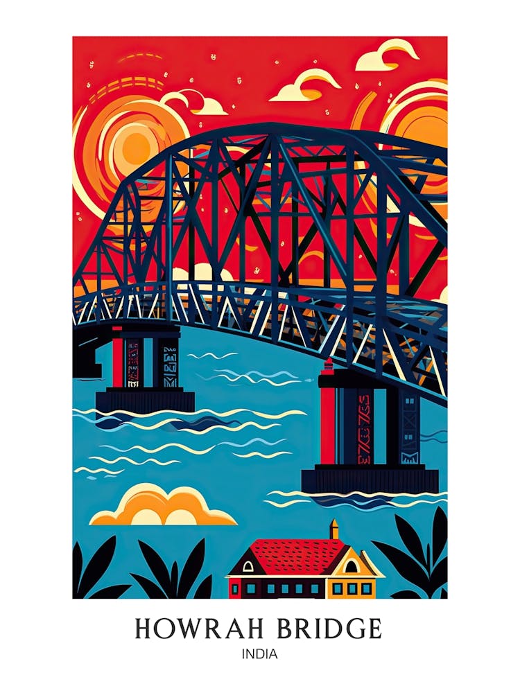 Howrah Bridge India Colourful 3 Travel Poster