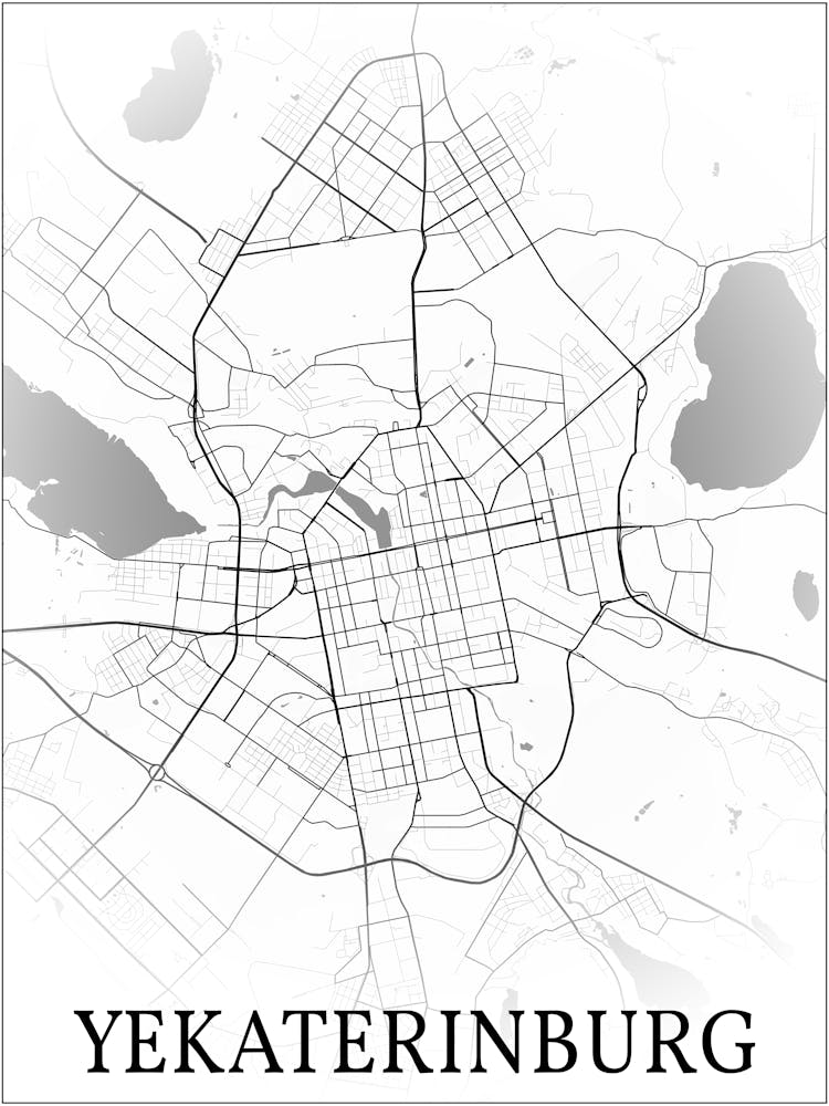 Yekaterinburg, Sverdlovsk, Russia, City Map, Black And White Fade Design