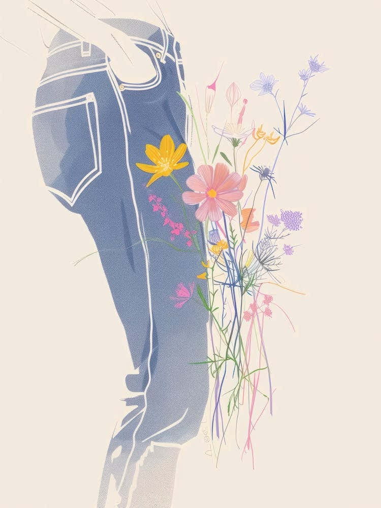 Flowers And Blue Jeans Line Art 1