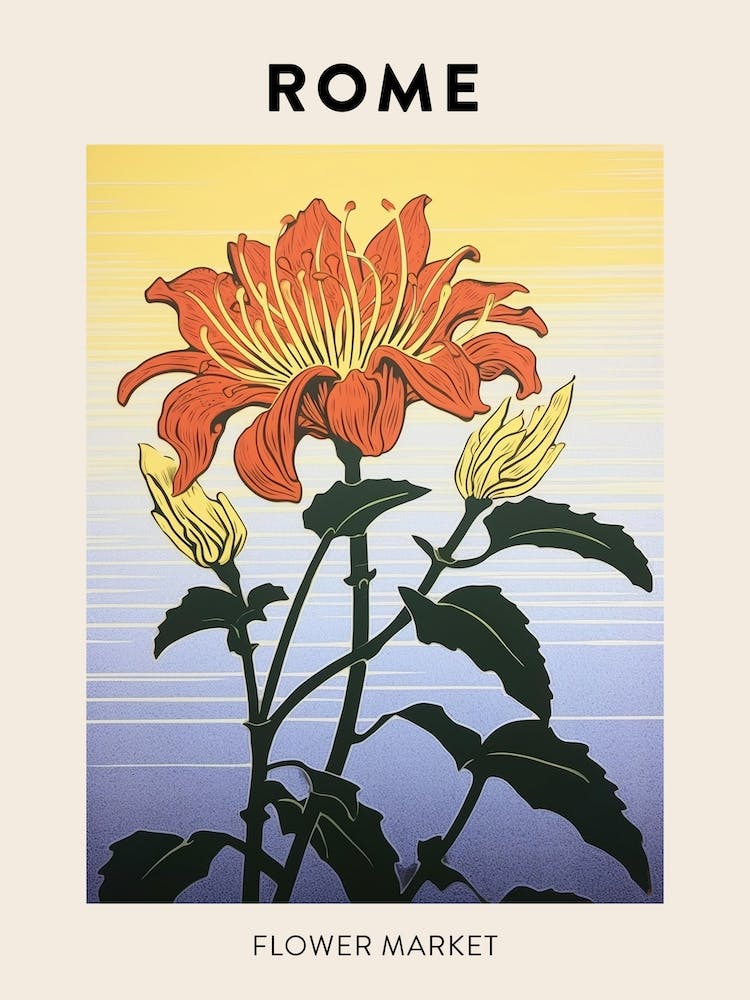 Rome Italy Botanical Flower Market Poster