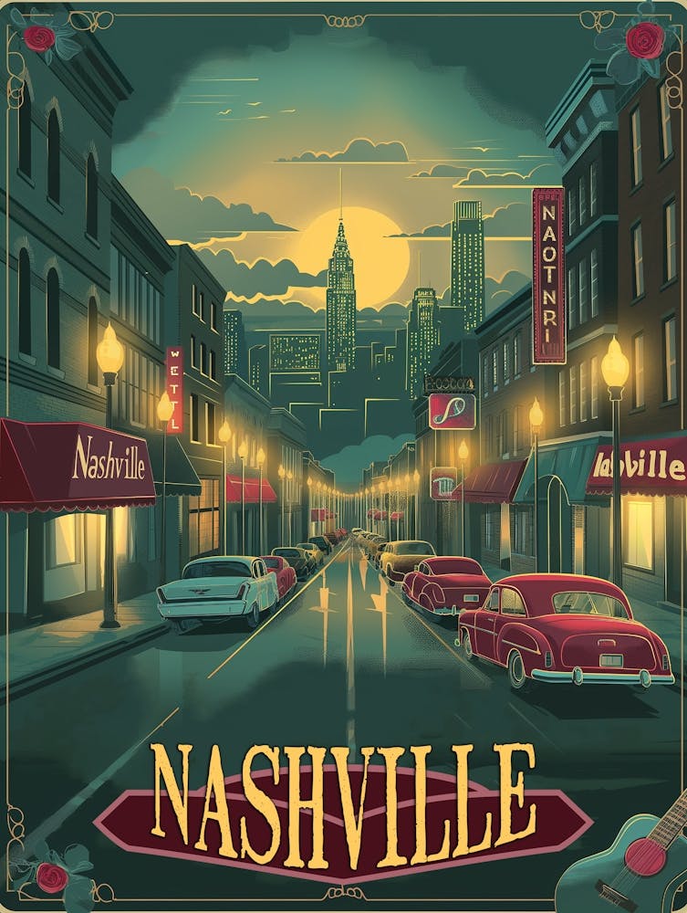 Vintage style Travel Poster Of Nashville