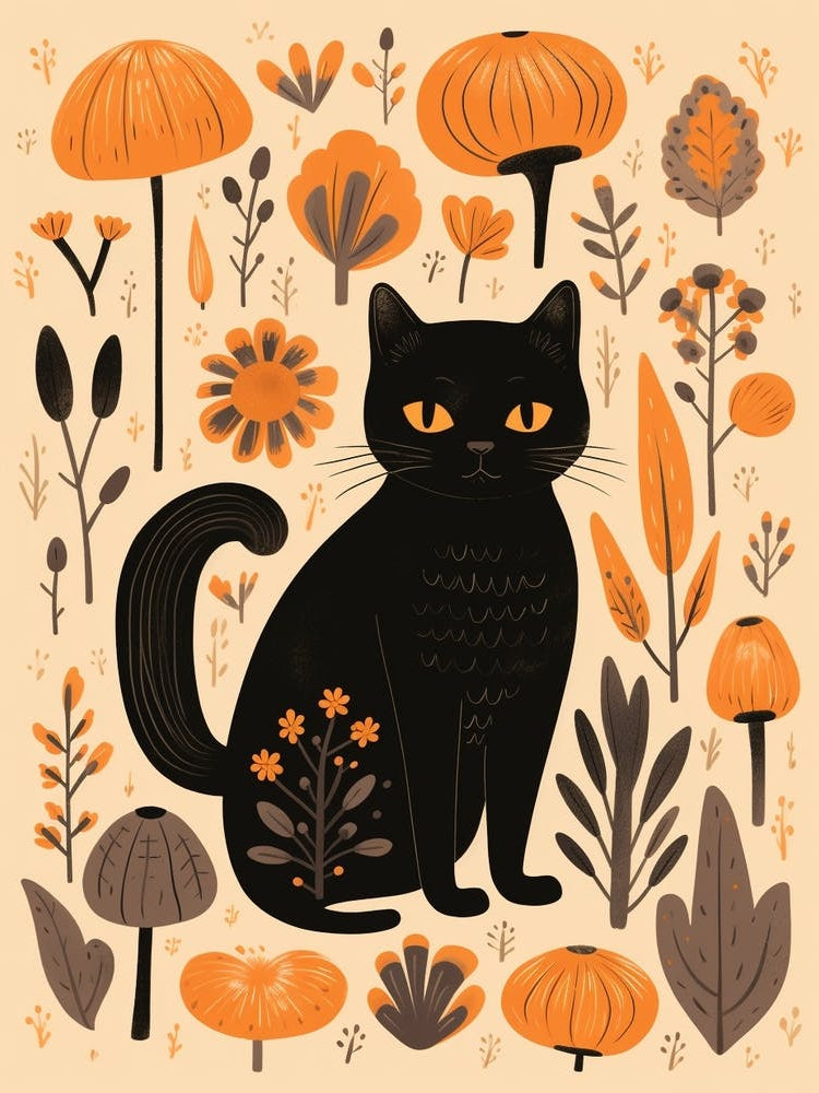 Cute Fall Black Cat Illustration 1