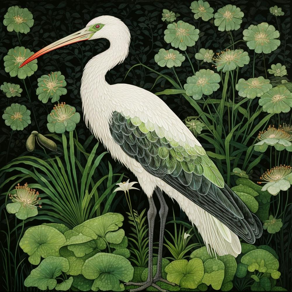Ohara Koson Inspired Bird Painting Stork 4 Square