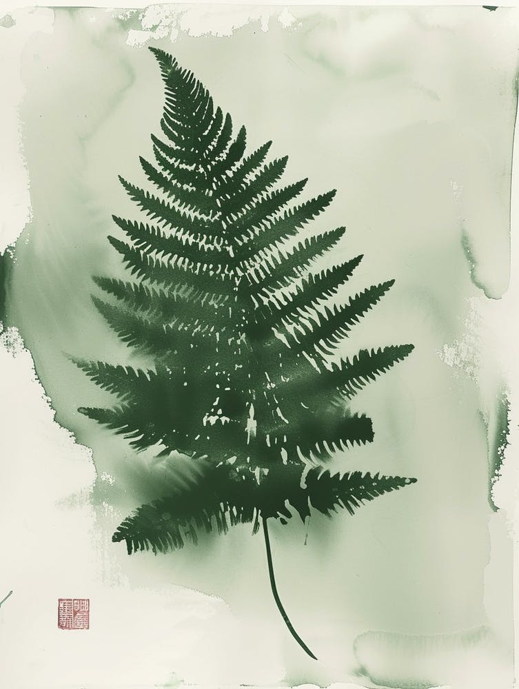 Green Ink Painting Of A Forked Fern 1