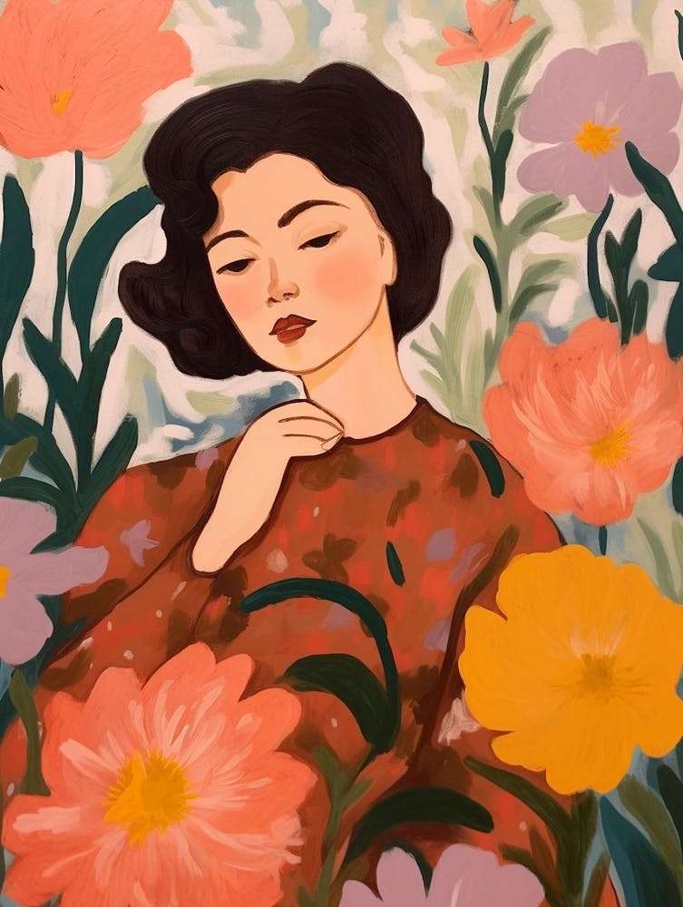Woman With Autumnal Flowers Peony 2