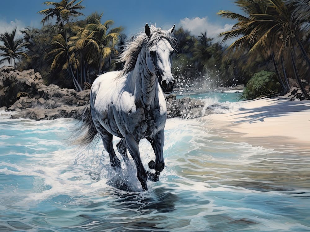 A Horse Oil Painting In Maldives Beaches, Maldives, Landscape 2