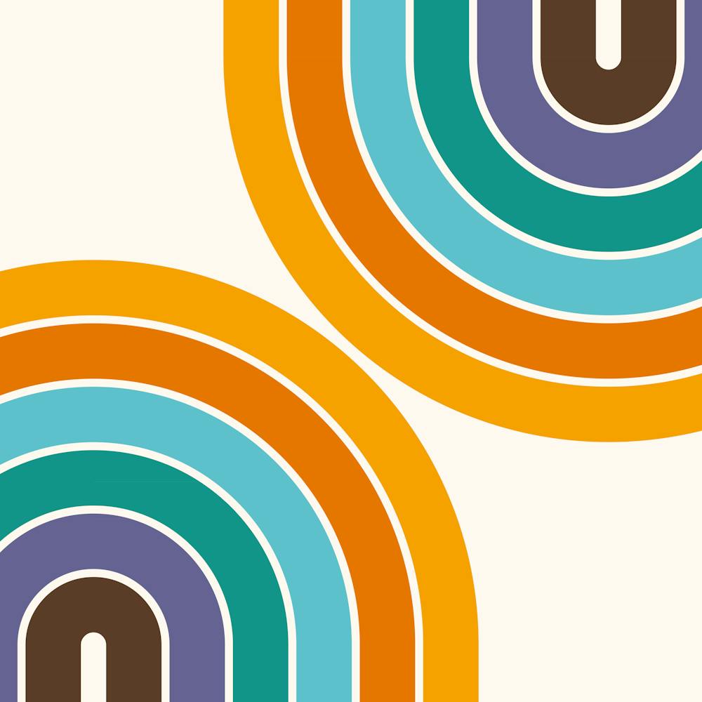 Midcentury Modern Geometric Rainbow C14 In Retro Gold Teal Brown Purple 02