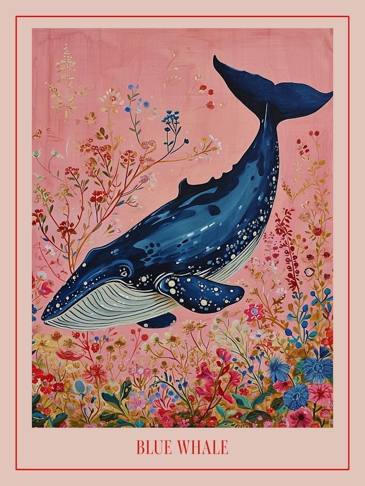 Floral Animal Painting Blue Whale 2 Poster