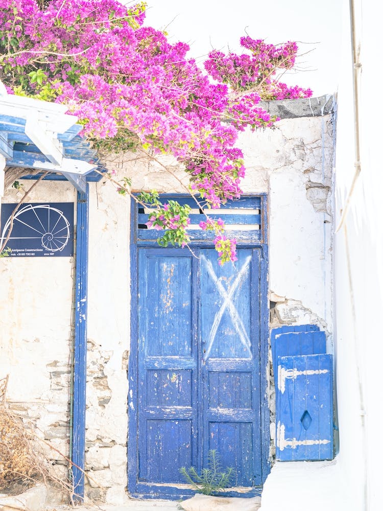 Rustic Blue Door In Paros