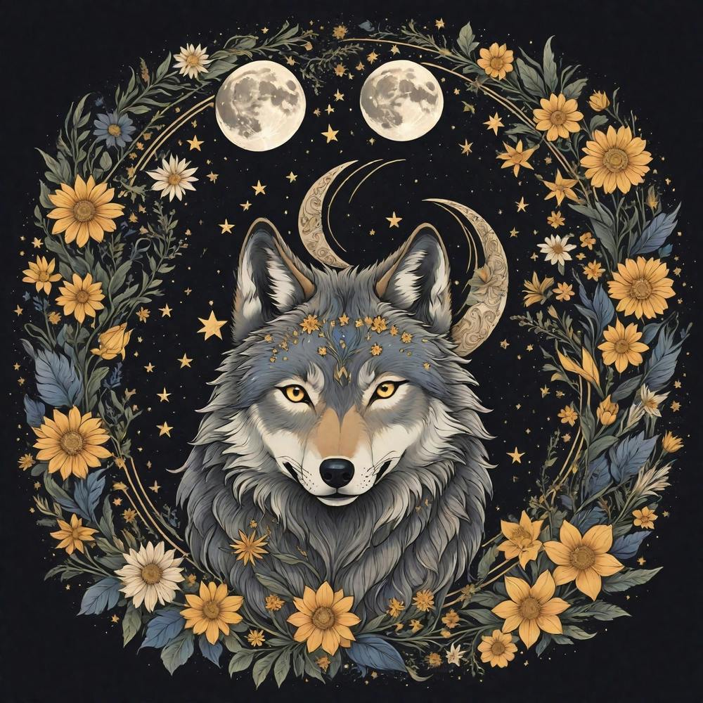 Wolf With Flowers