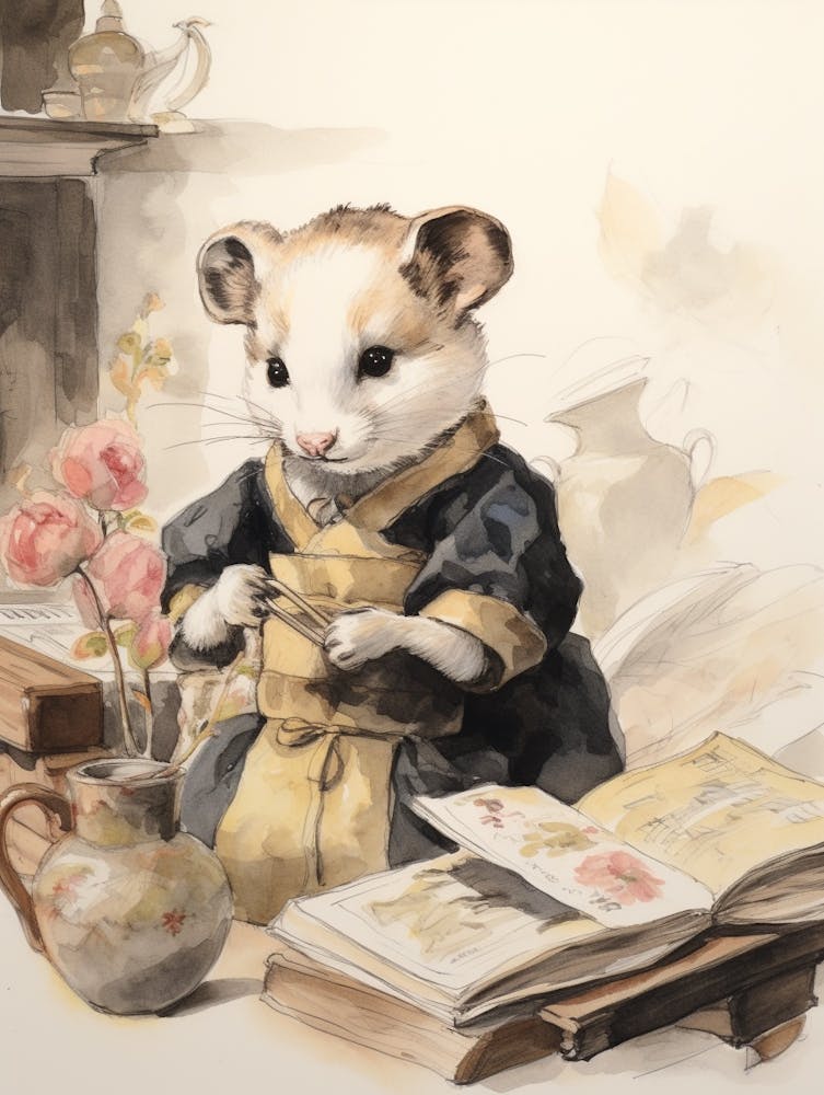 Storybook Animal Watercolour Ferret 2