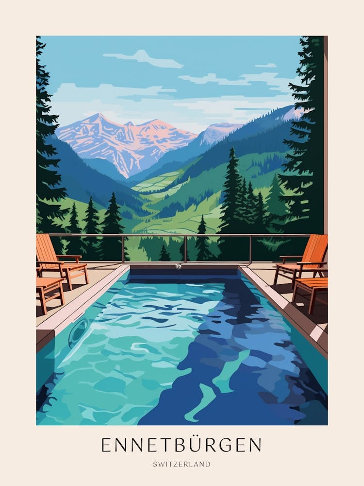 Ennetbürgen, Switzerland 1 Midcentury Modern Pool Poster