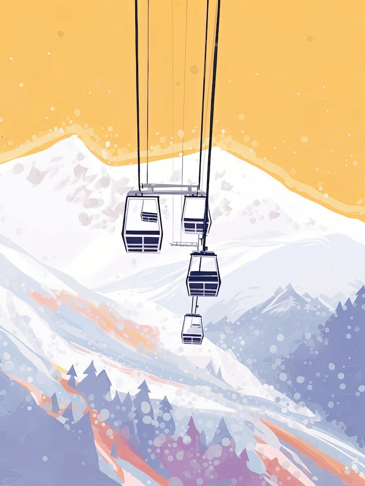 Zell Am See   Kaprun   Austria, Ski Resort Pastel Colours Illustration 1