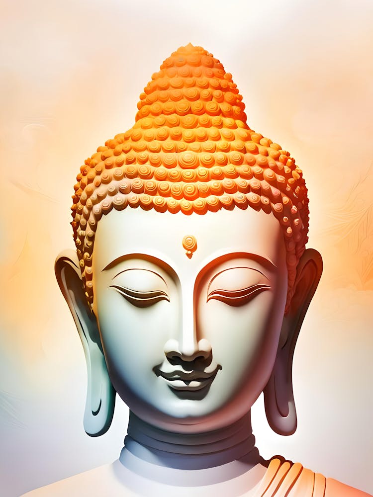 Buddha-Gesicht Friedlich Meditierend Orange und Weiß 1