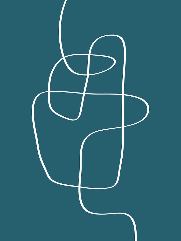 Dark Teal Blue White Line Art