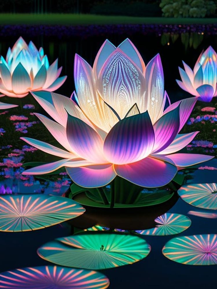 Lotus Flowers In Park Holographic 6
