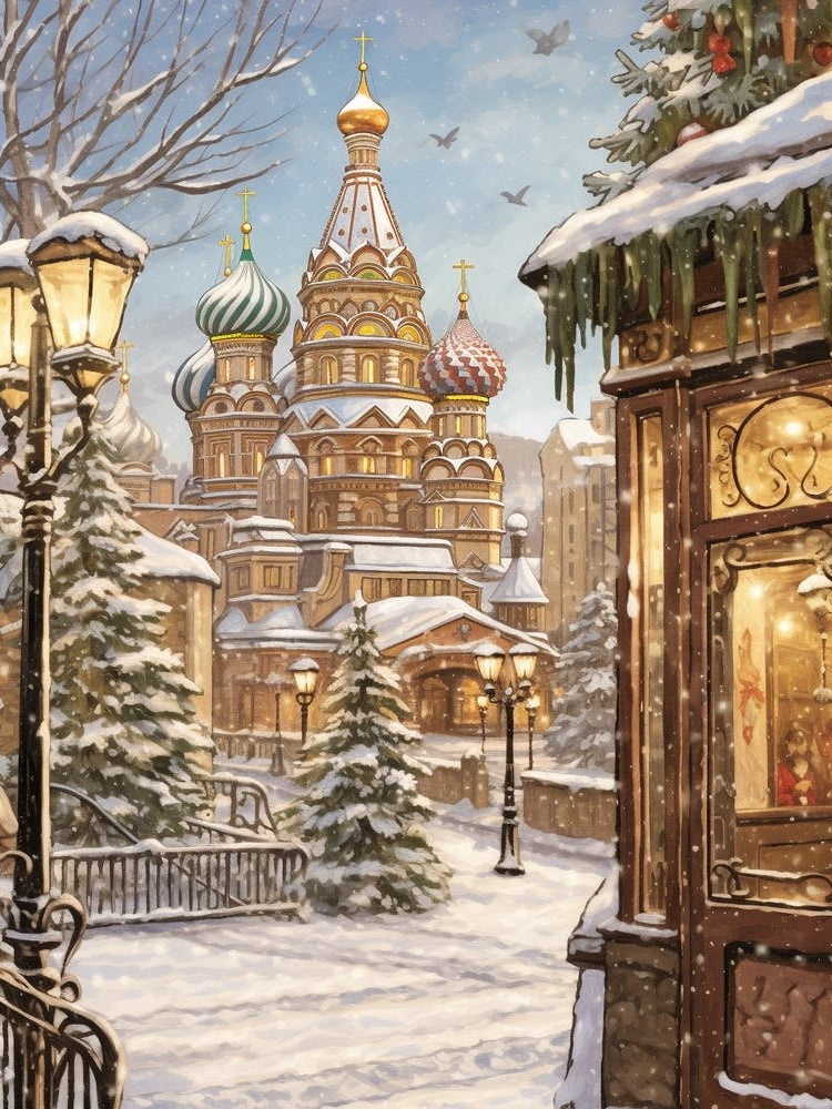 Vintage Winter Illustration Moscow Russia 1