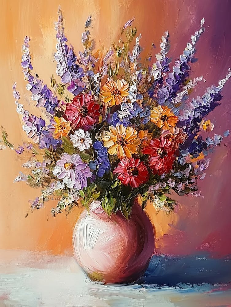 Oil Painting Of Spring Flowers In A Vase