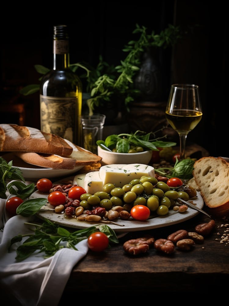 Olives And Wine On A Table