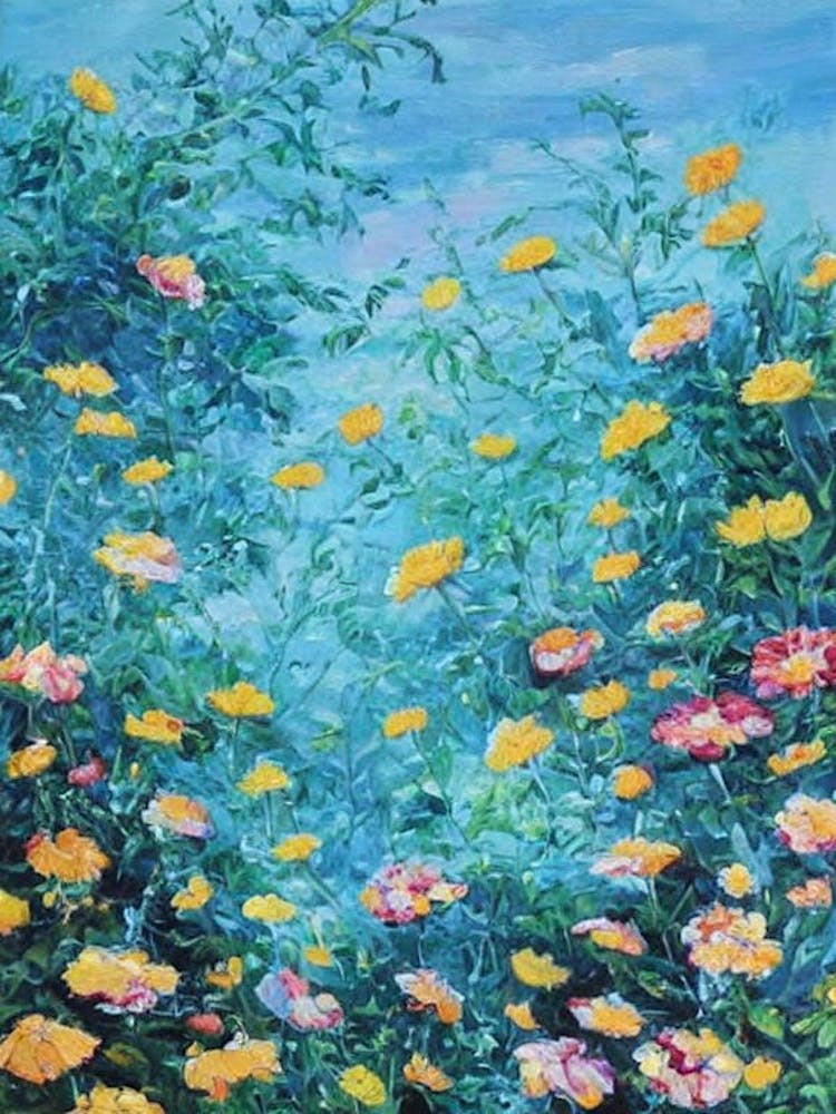 Marigold Floral Print Bright Painting Flower