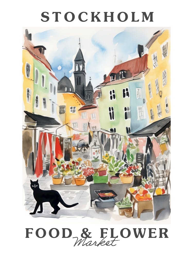 Food Market With Cats In Stockholm 1 Poster