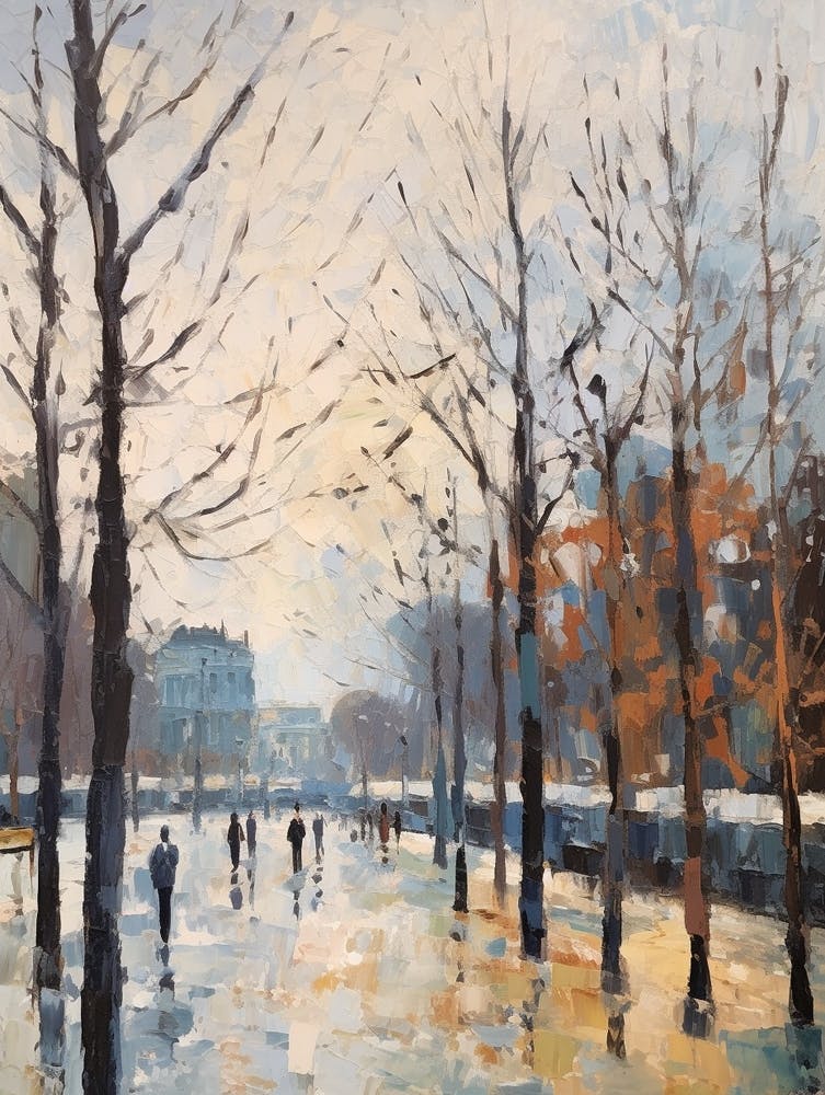 Winter City Park Painting Parc De La Vilette Paris 1