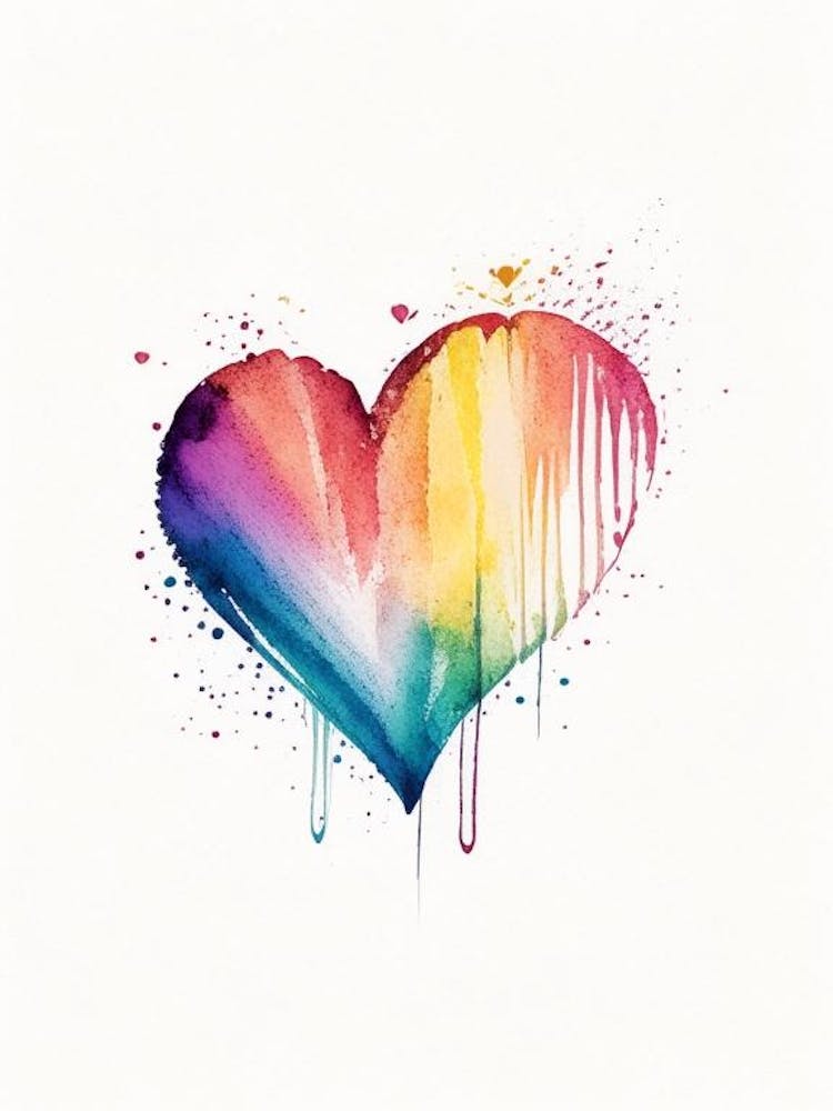 Rainbow Heart Symbol Minimal Watercolour