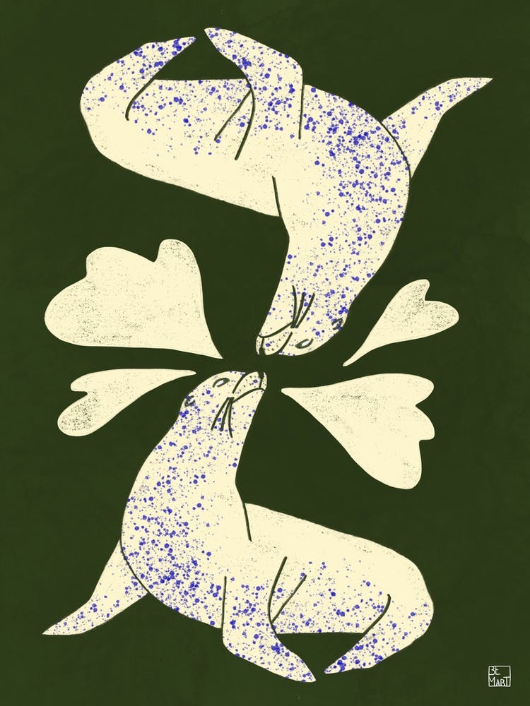 Seals In Love With Green And Blued