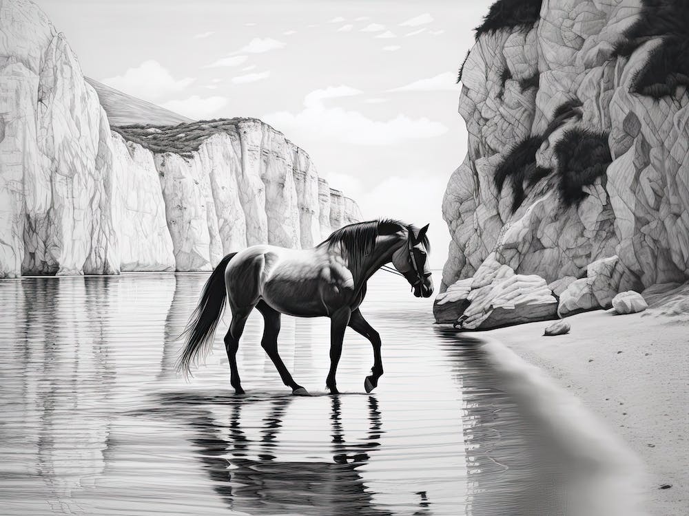 A Horse Oil Painting In Navagio Beach (Shipwreck Beach), Greece, Landscape 1