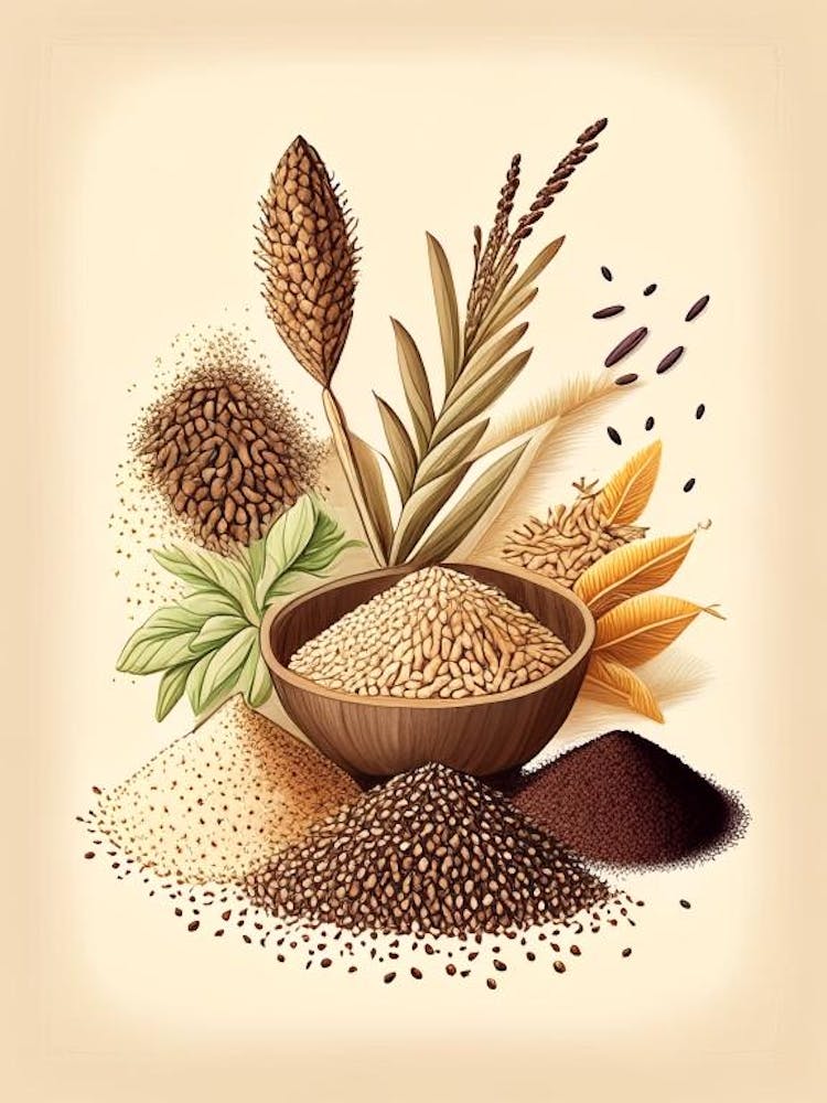 Sesame Seeds Spices And Herbs Retro Drawing 4