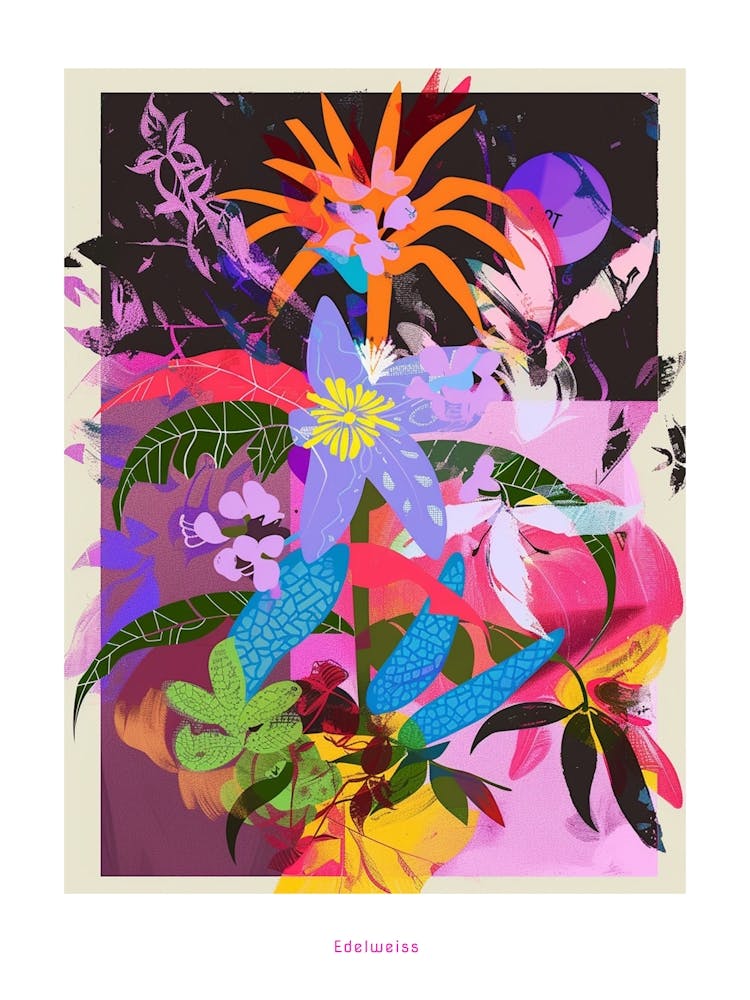 Edelweiss 2 Neon Flower Collage Poster