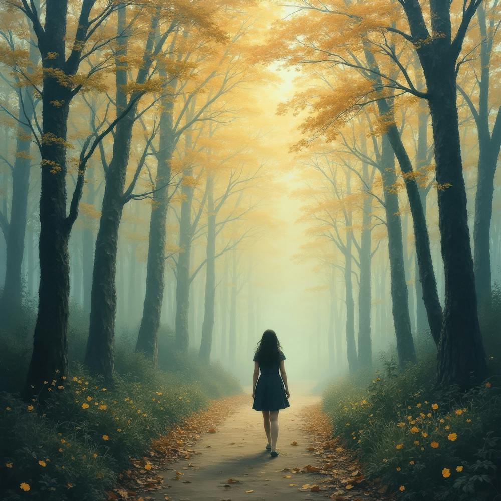 Girl Walking In The Forest 1