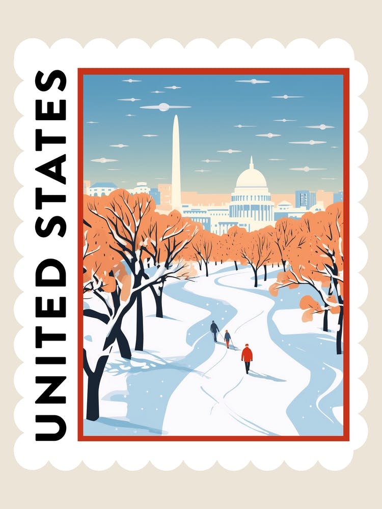 Retro Winter Stamp Poster Washington Dc Usa