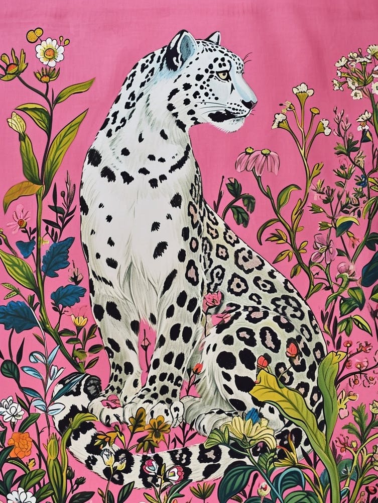 Floral Animal Painting Snow Leopard 2