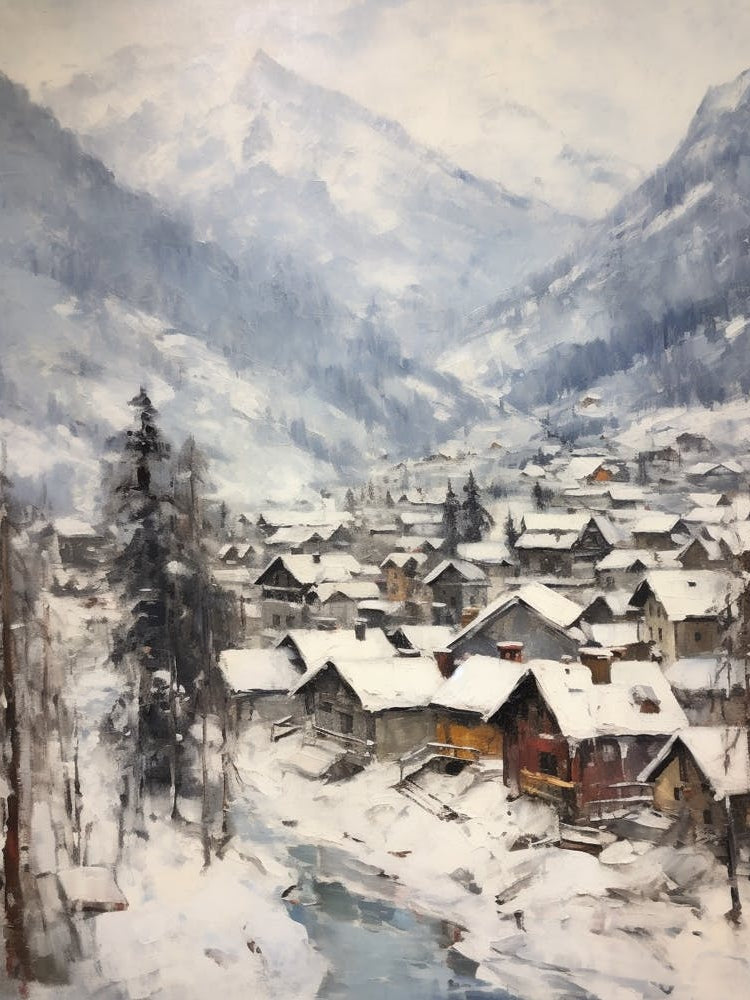 Vintage Winter Painting Lech Austria 1