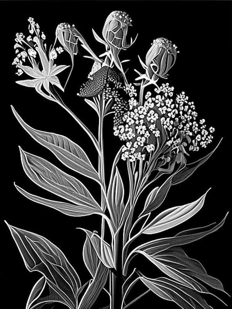 Milkweed Wildflower Linocut 2