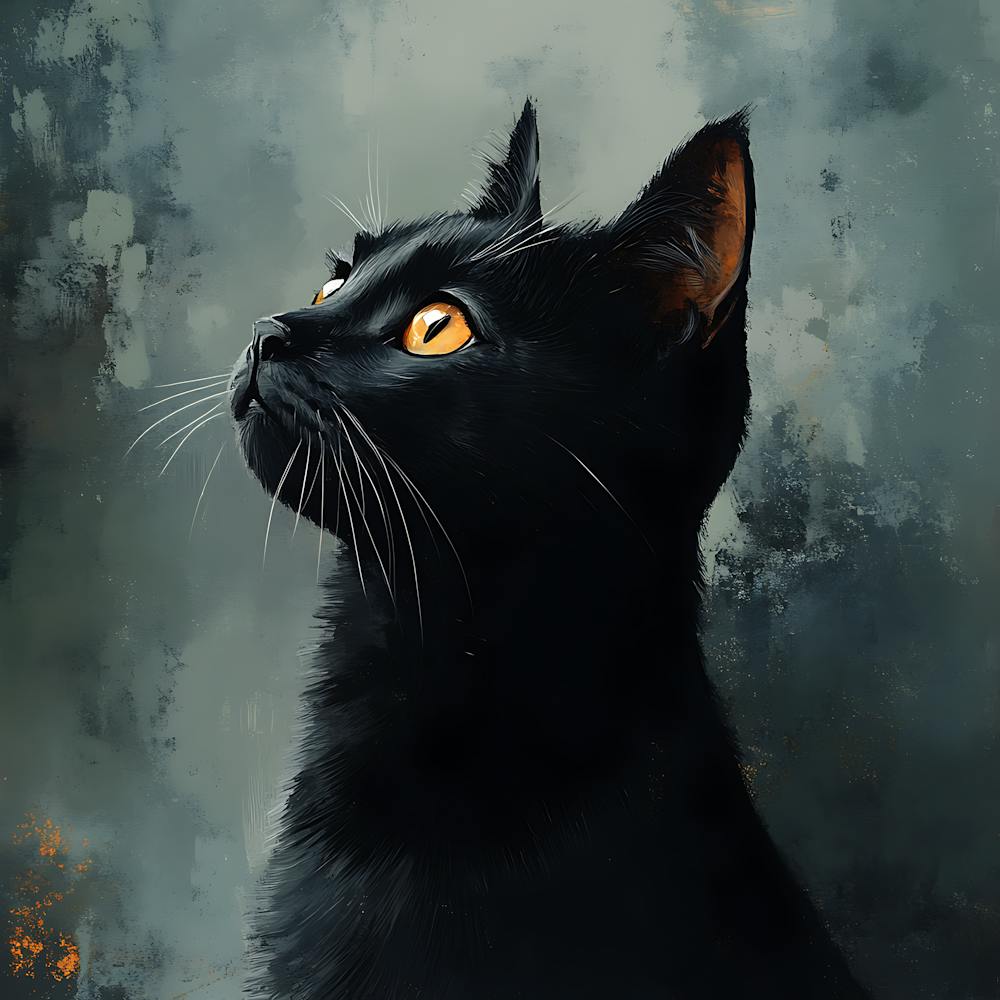 Black Cat Serene Oil Painting 4