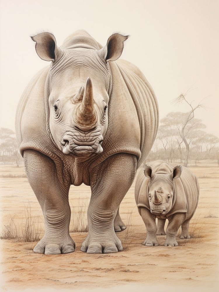 Pencil Crayon Drawing Of A Rhino