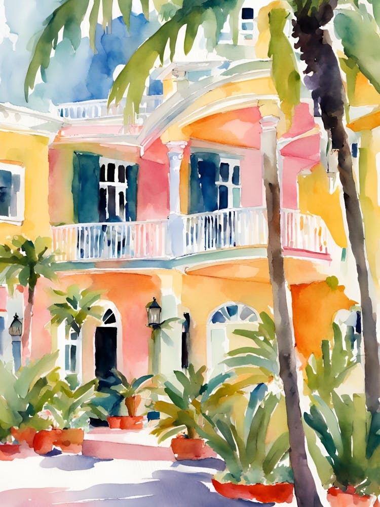 Colony Hotel, Palm Beach, Florida, Watercolor Print, Tropical Art, Watercolors, Colorful, Florida Painting (4)