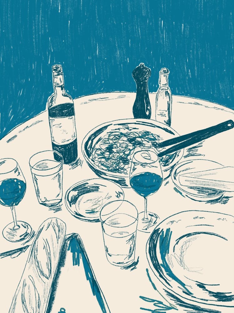 Table top - Pasta and Wine