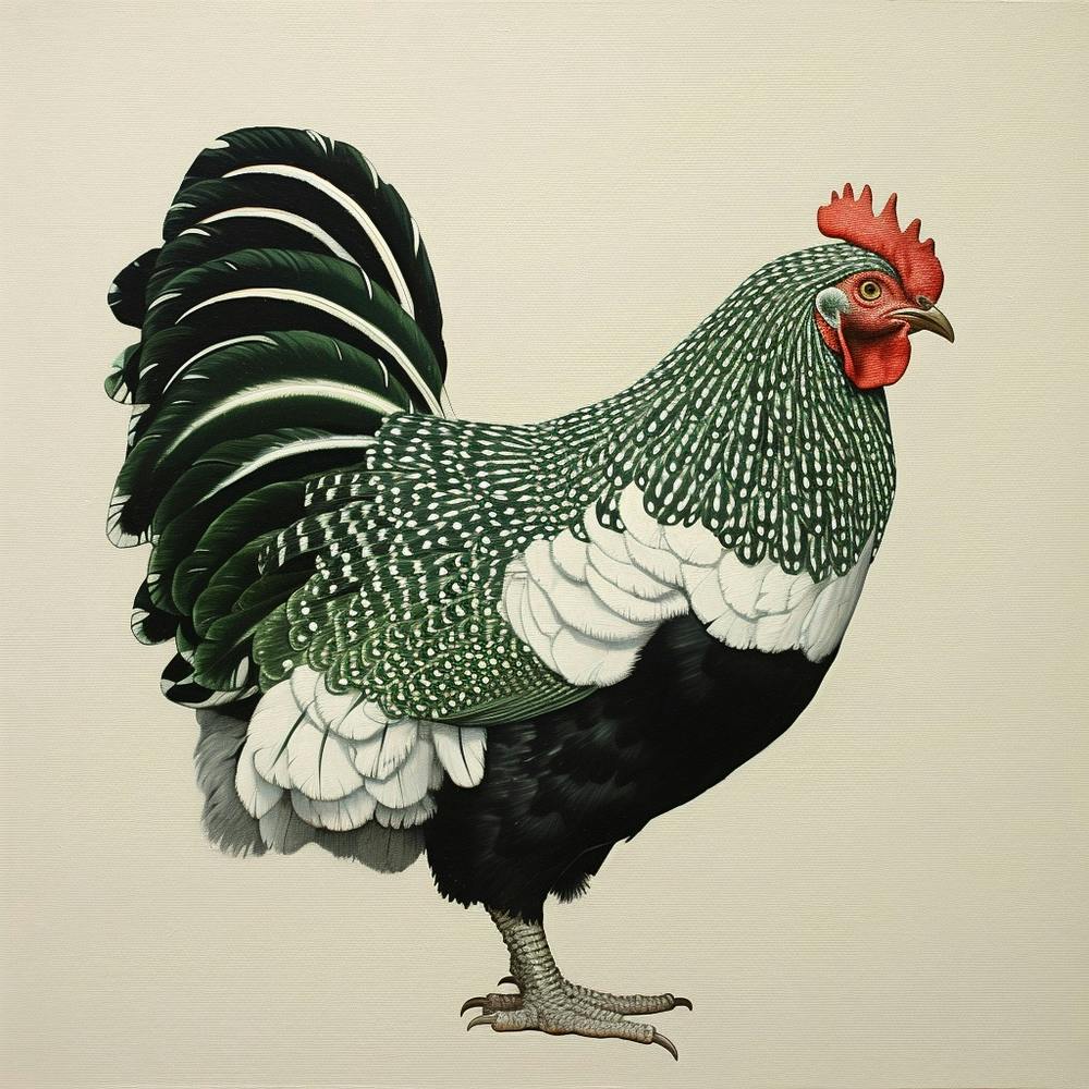Ohara Koson Inspired Bird Painting Chicken 8 Square