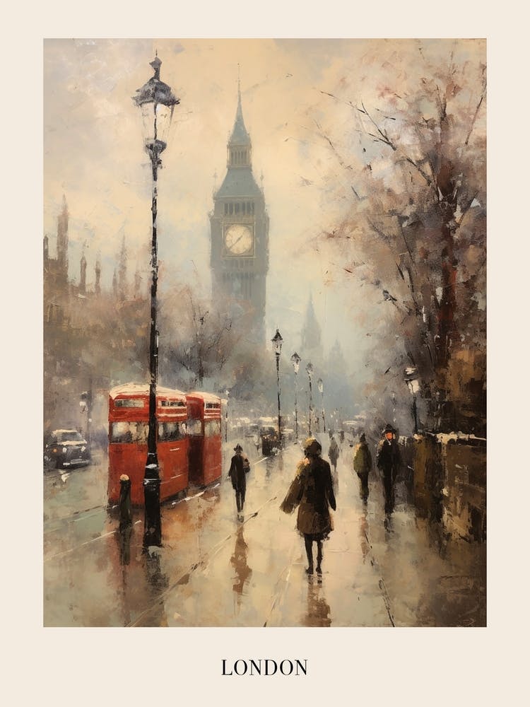 Vintage Winter Painting Poster London England 2