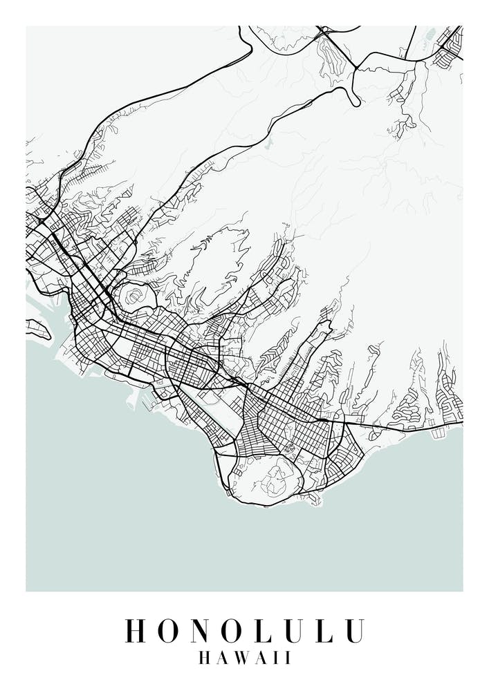 Honolulu Hawaii Street Map Minimal Color