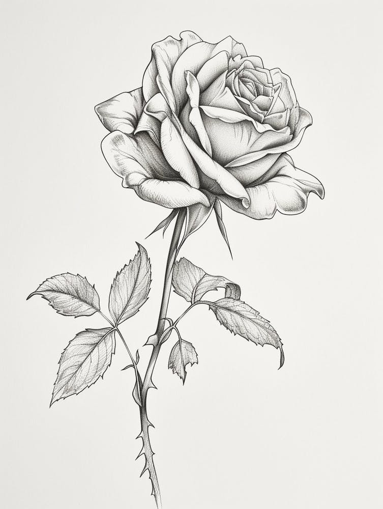 Rose Anglaise Dessin Au Trait Noir Et Blanc 40