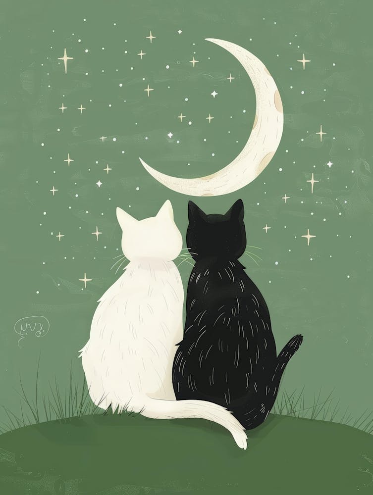 Two Cats Looking At The Moon 1