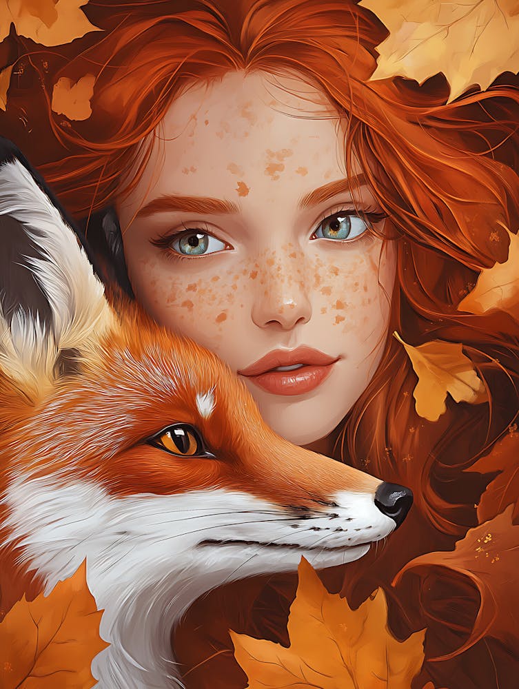 Herbstmädchen mit Fuchs