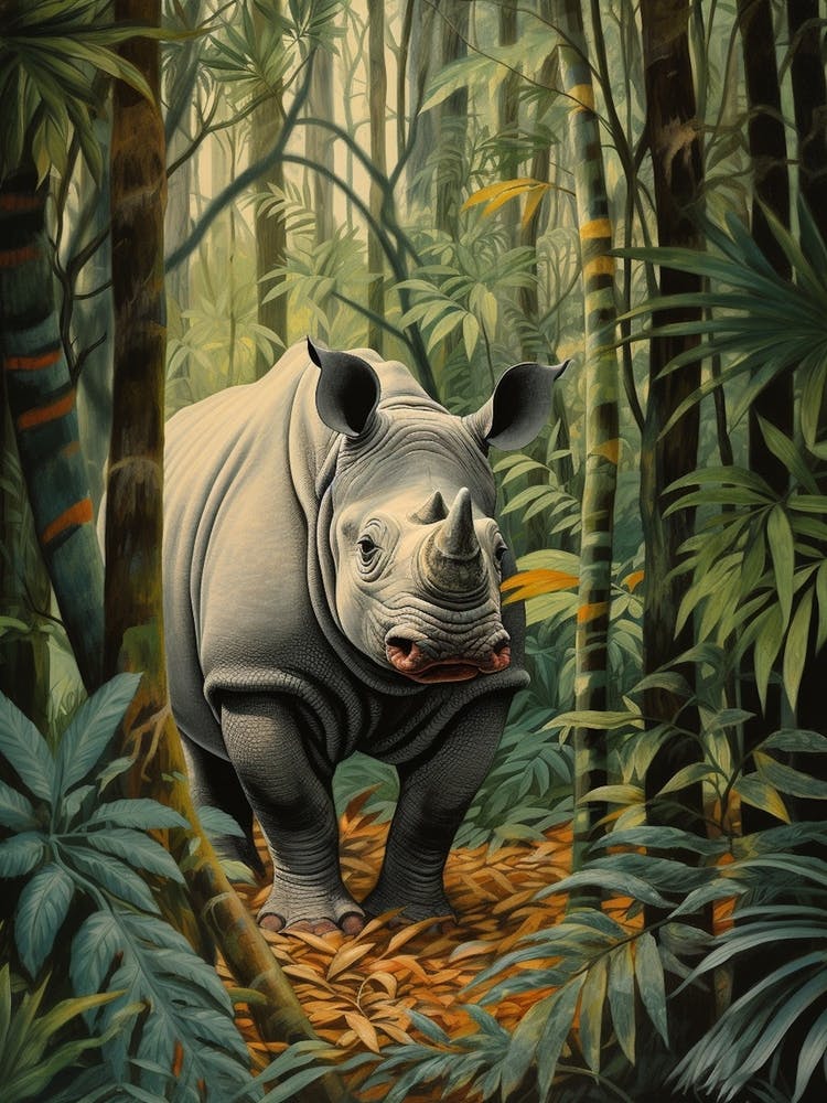 Rhino In The Jungle Realistic Illustration 4