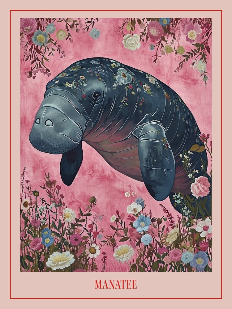 Floral Animal Painting Manatee 2 Poster